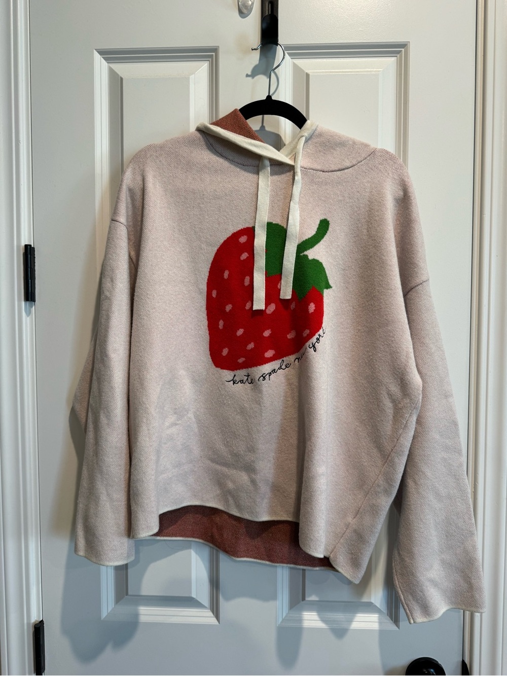 kate spade Cream Crewneck Sweater with Red Strawberry Graphic